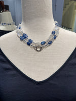 34" Kyanite, Blue Moonstone & Herkimer Necklace with Diamond Pave Silver Enhancer Clasp | Ulka Rocks