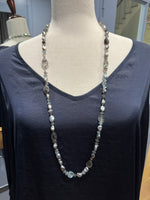36" Copper Gray Aquamarine & Tahitian Keshi Pearl Necklace in Ocean Blues with Silver Diamond Clasp | Ulka Rocks