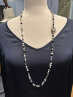 36" Herkimer Quartz, Keshi Black Pearls & Black Spinel Necklace with One-of-a-kind Black Spinel and Pearl Clasp | Ulka Rocks