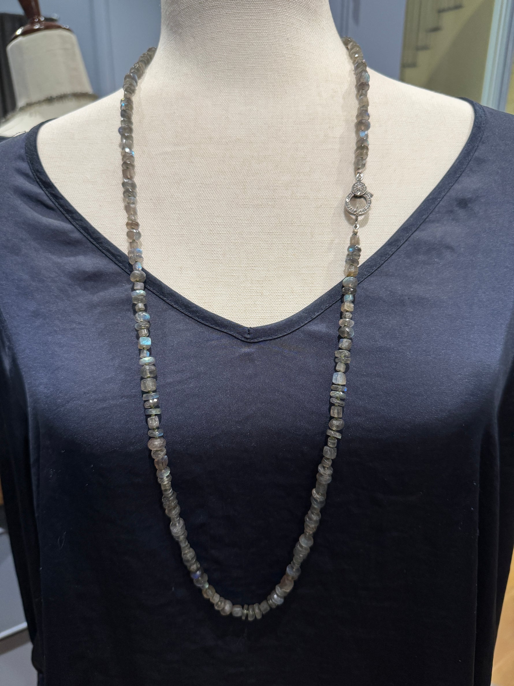 37" Gray Labradorite Necklace | Ulka Rocks