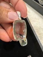 Amethyst and Citrine and Diamond pendant alternate angle showing natural stone variation