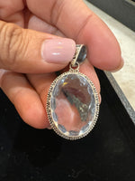 Amethyst and Citrine and Diamond pendant alternate angle showing natural stone variation