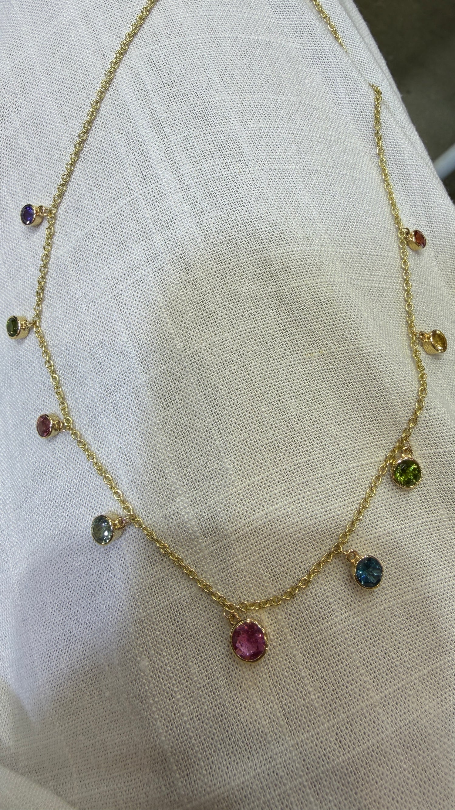 14k Yellow Gold Necklace With Sapphire And Peridot 16-18 inches