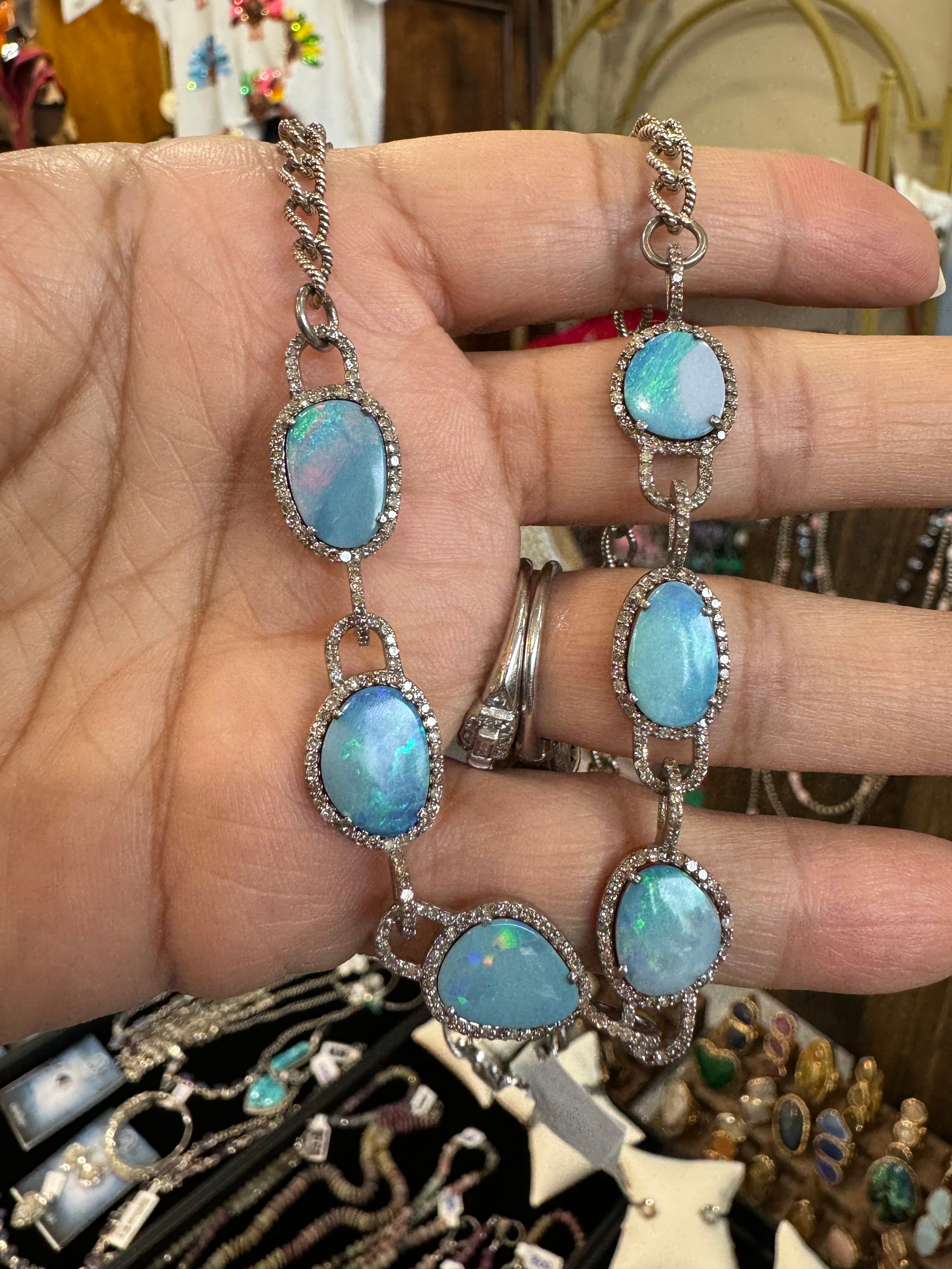 Australian Blue Opal Diamond Bezel 18" Necklace | Ulka Rocks