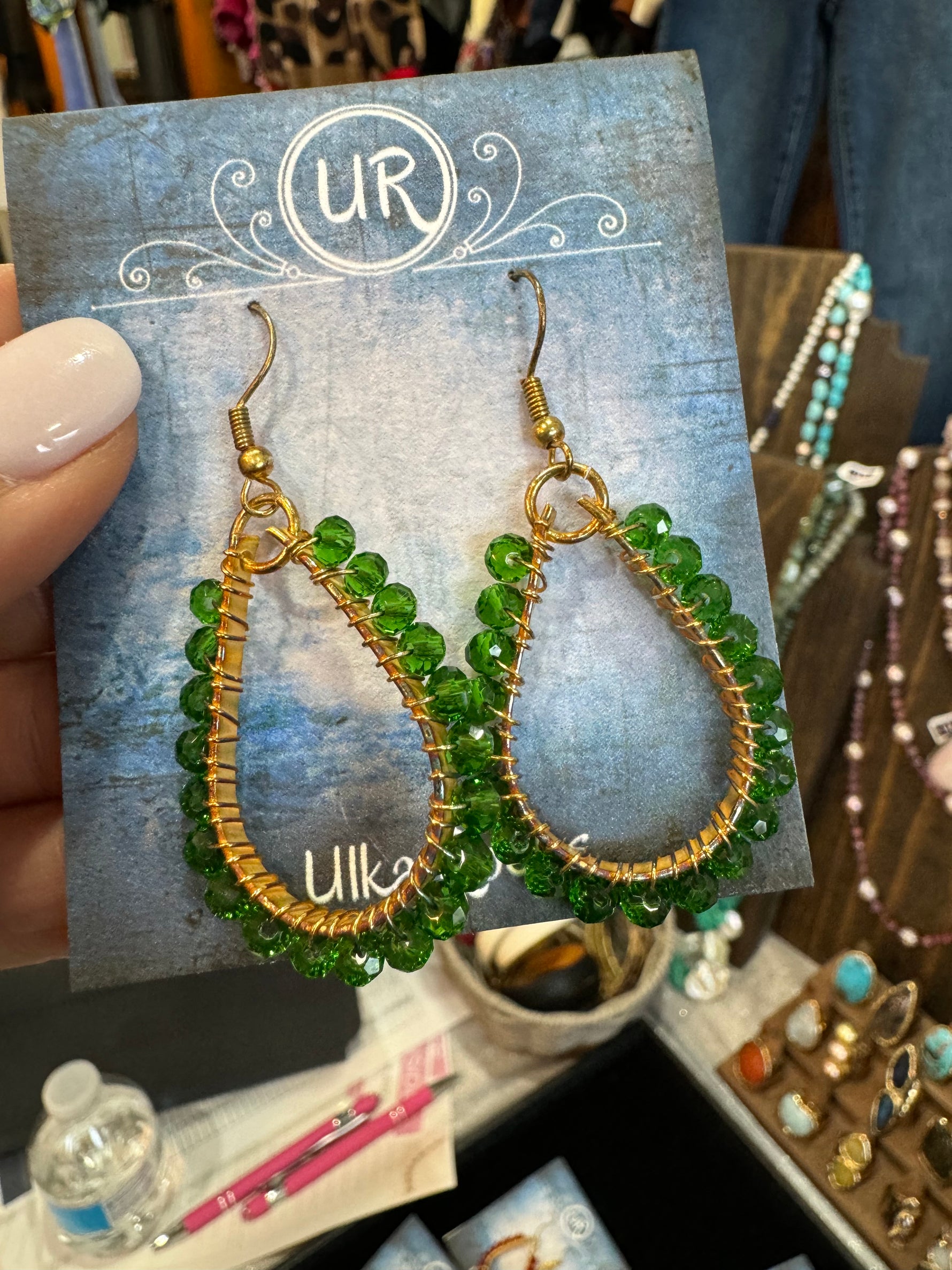 Gold Vermeil Wire Wrapped Earrings - Green | Ulka Rocks