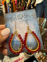 Gold Vermeil Wire Wrapped Earrings - Red | Ulka Rocks