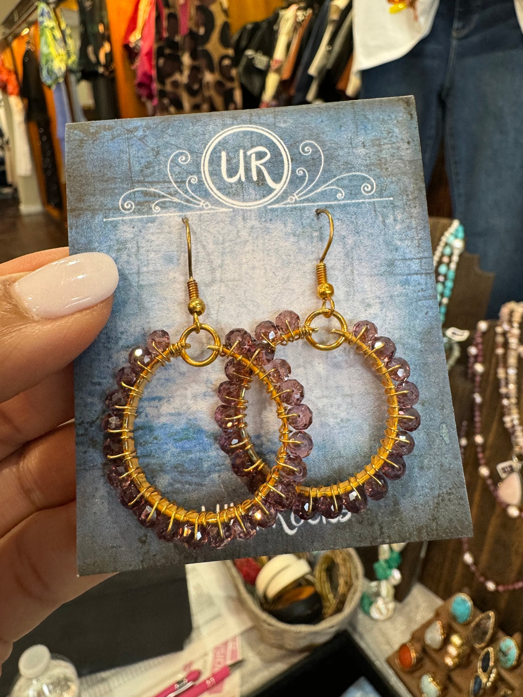 Gold Vermeil Wire Wrapped Earrings - Lavender | Ulka Rocks