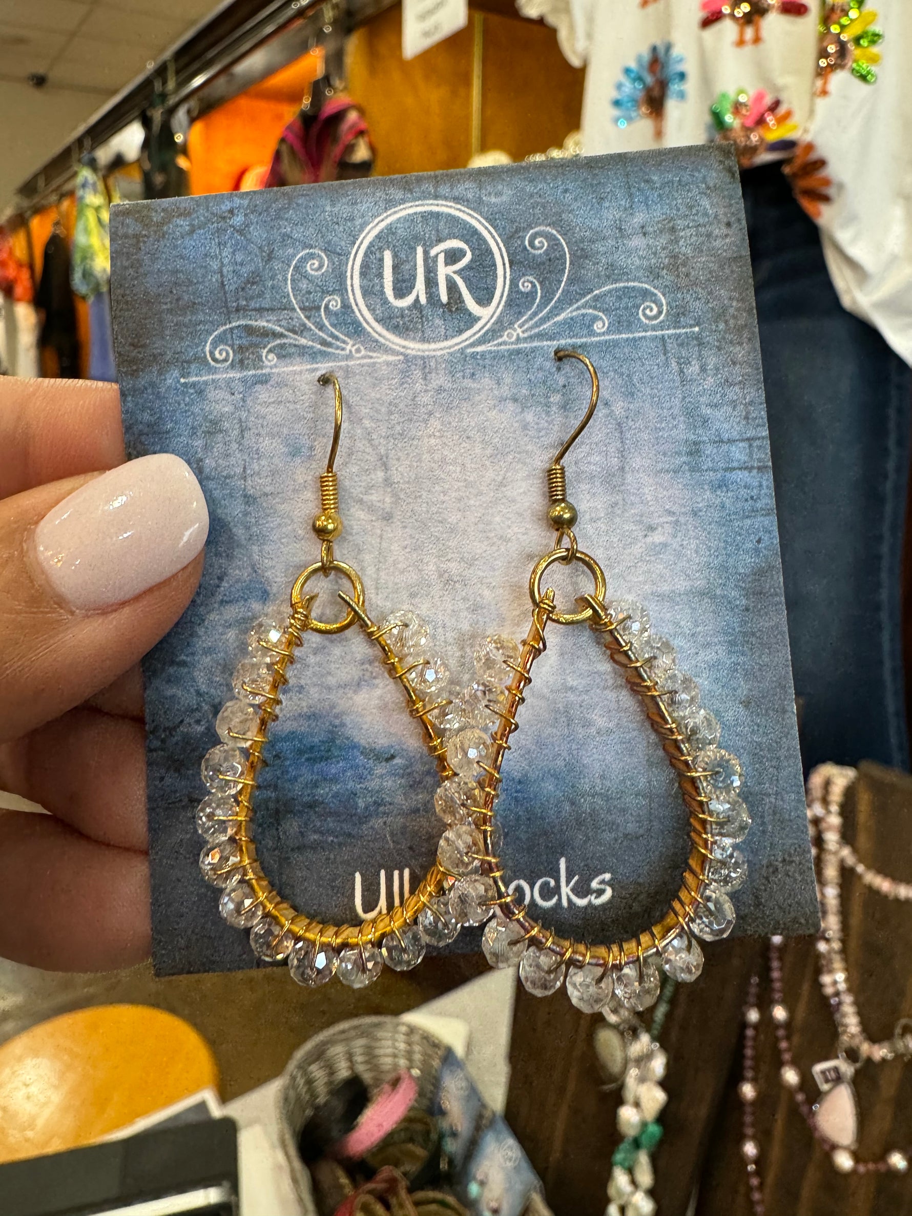 Gold Vermeil Wire Wrapped Earrings - Clear Tear Drop | Ulka Rocks