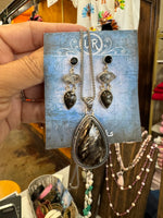 Gift Bundle: Earrings, Sterling Silver Necklace, Pendant - Golden Black Obsidian | Ulka Rocks