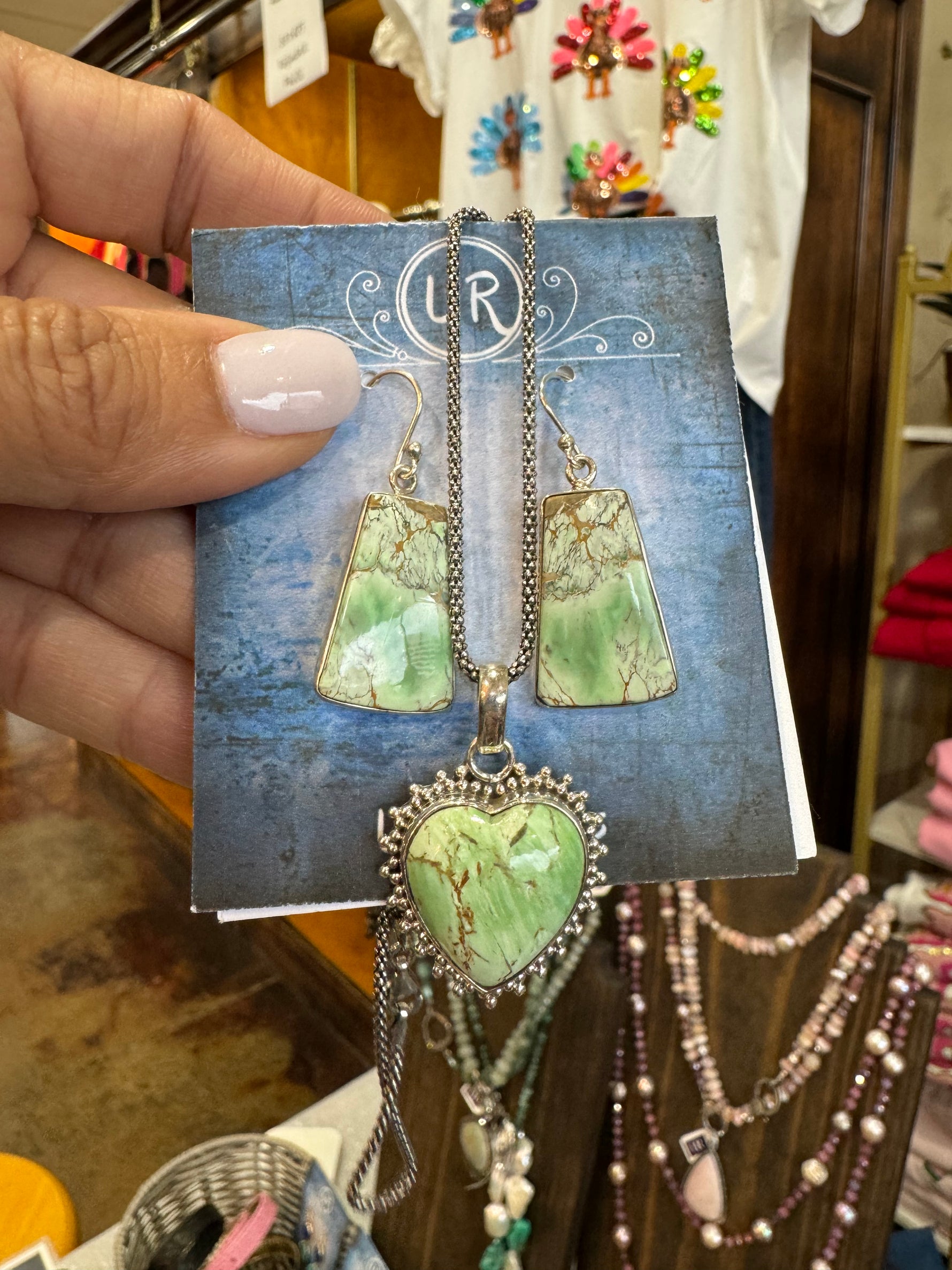 Gift Bundle: Earrings, Sterling Silver Necklace, Pendant - Variscite | Ulka Rocks