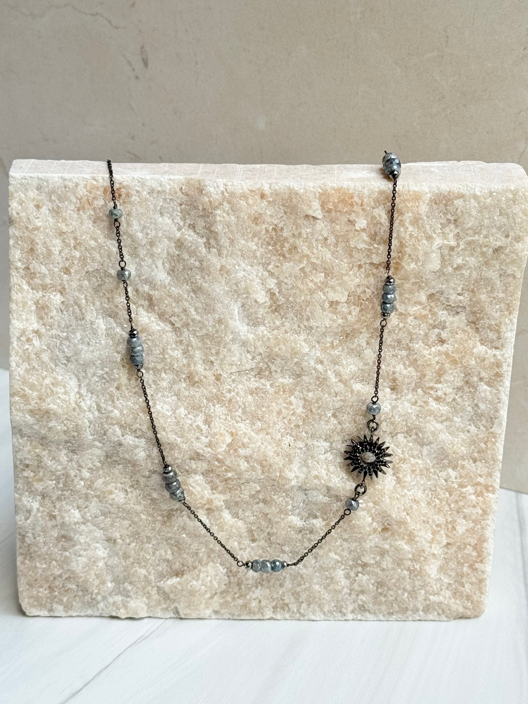 Black Sapphire Necklace with Black Spinel Starburst Accent | Ulka Rocks