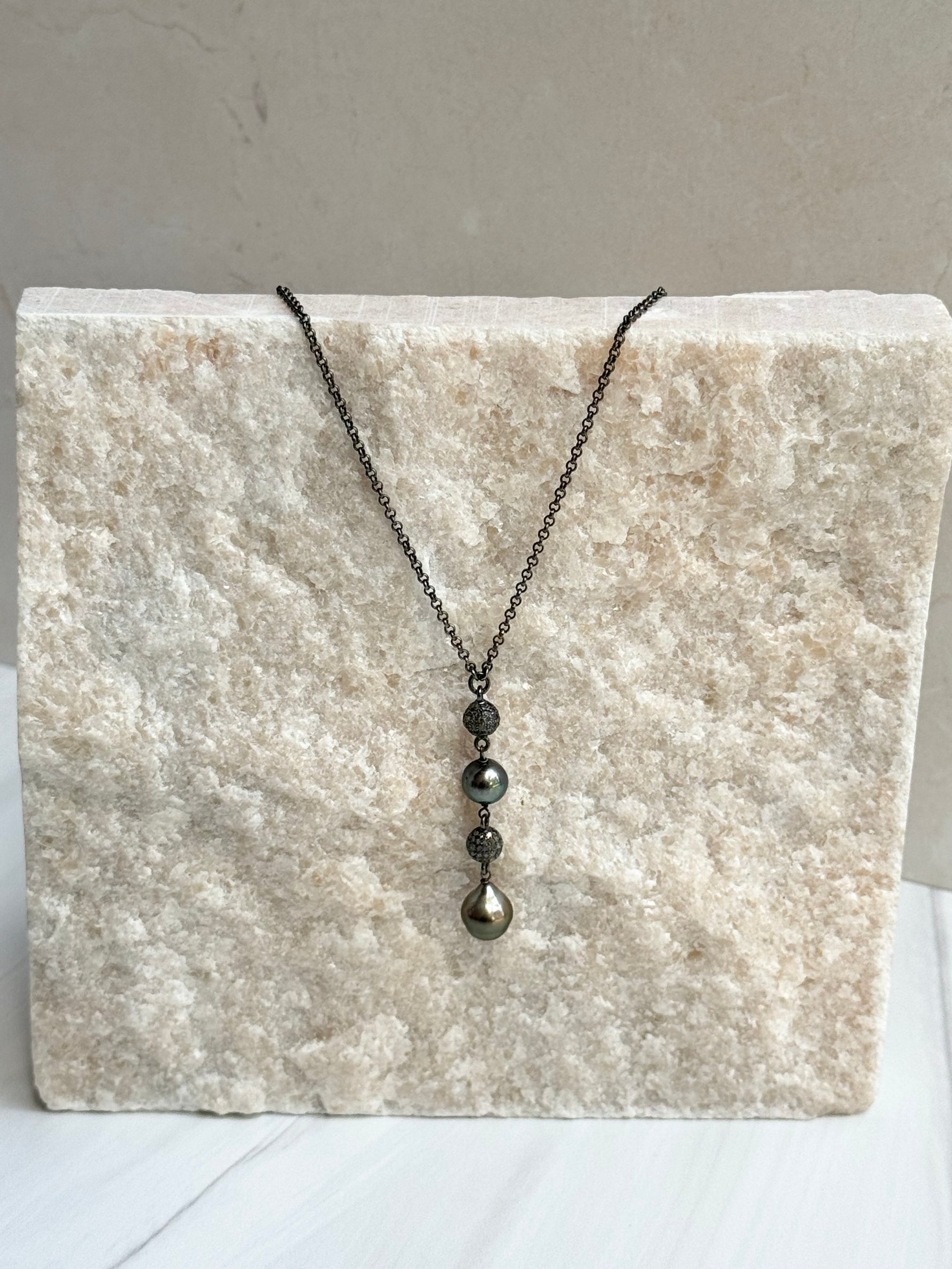Tahitian Black Pearl and Diamond Drop Necklace | Ulka Rocks