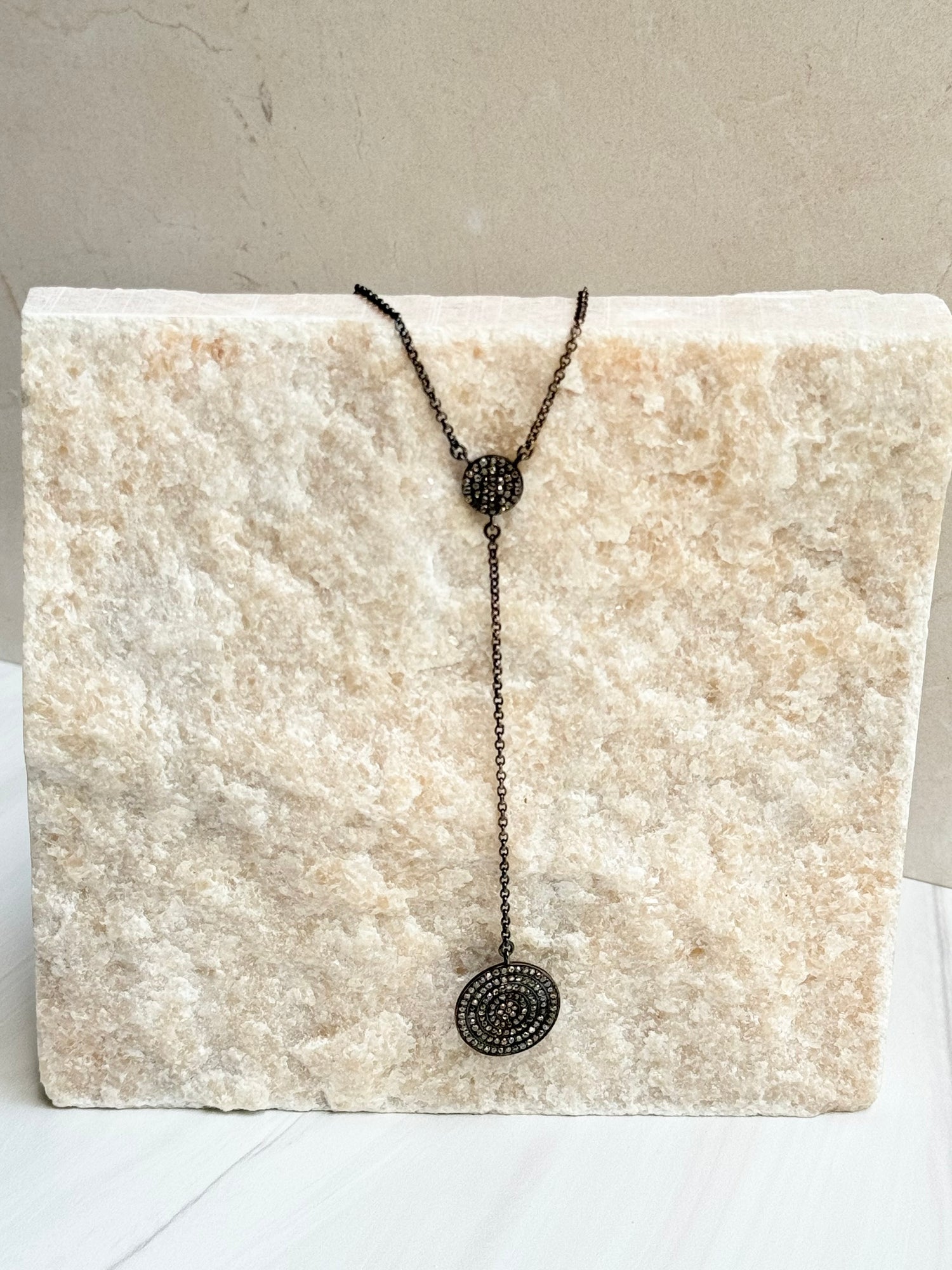 Double Diamond Disc Drop Necklace | Ulka Rocks