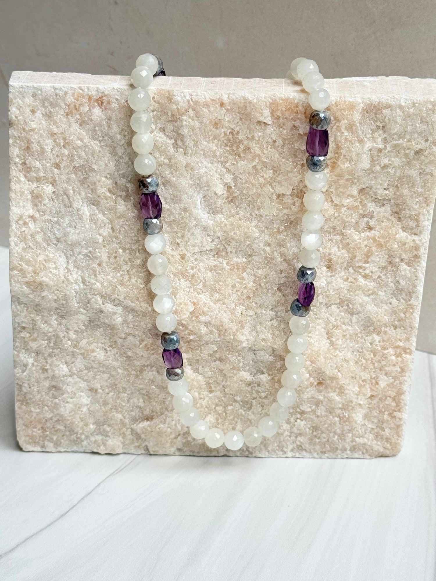 Moonstone, Purple Amethyst and Sapphire Necklace | Ulka Rocks