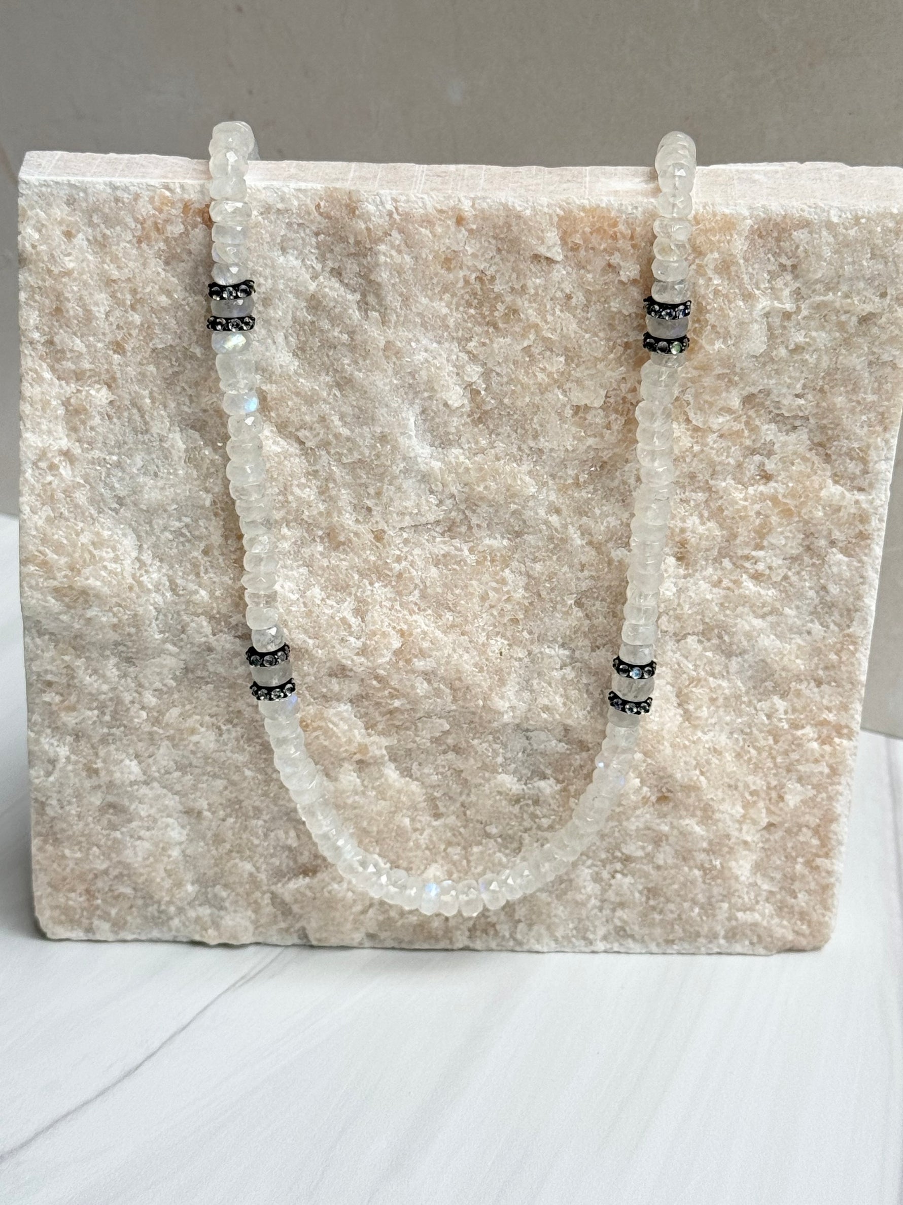 White Moonstone Necklace with Moonstone Accents | Ulka Rocks