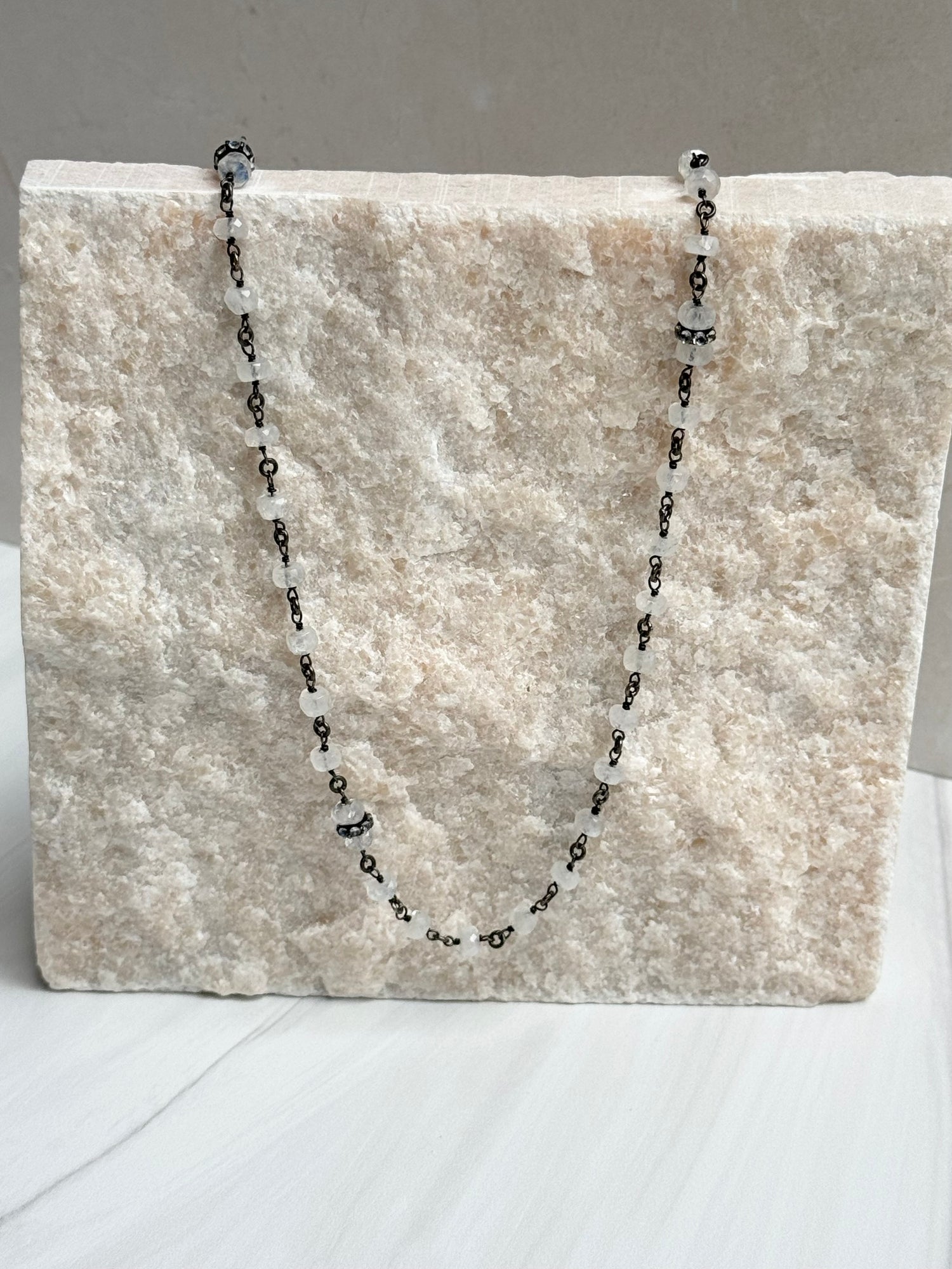 Wire-wrapped White Moonstone Necklace with Moonstone Accents | Ulka Rocks