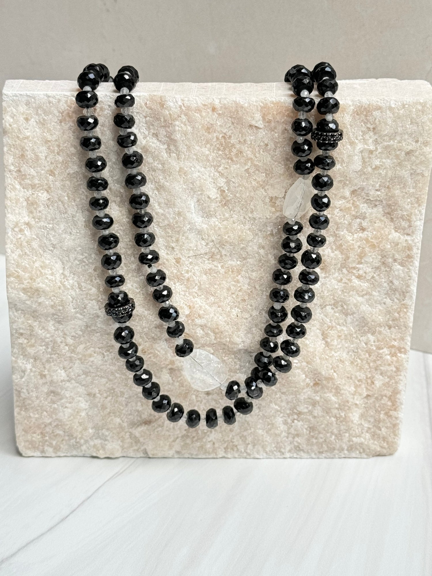 Black Spinel and Black Moonstone Necklace | Ulka Rocks