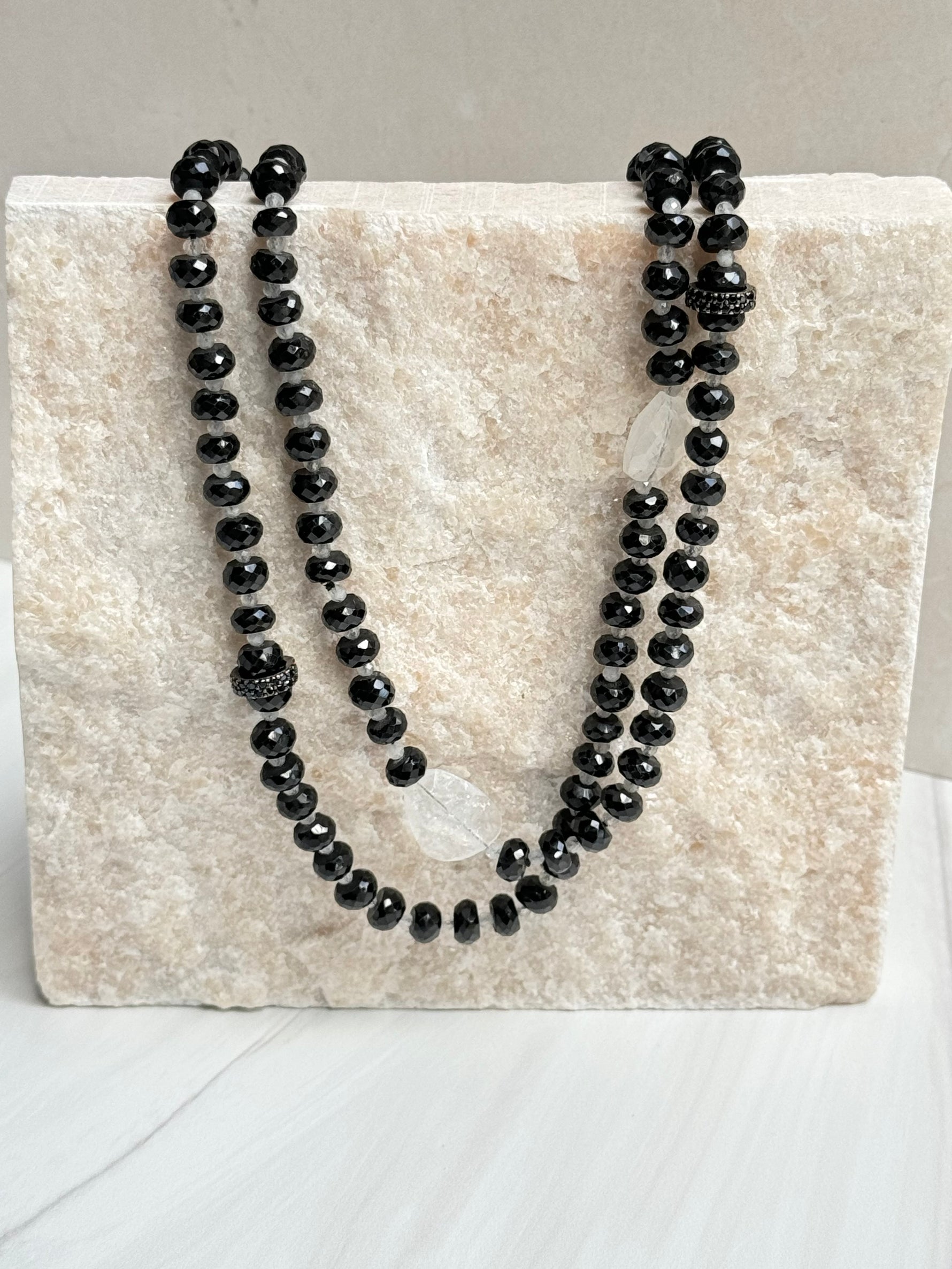 Black Spinel and Black Moonstone Necklace | Ulka Rocks