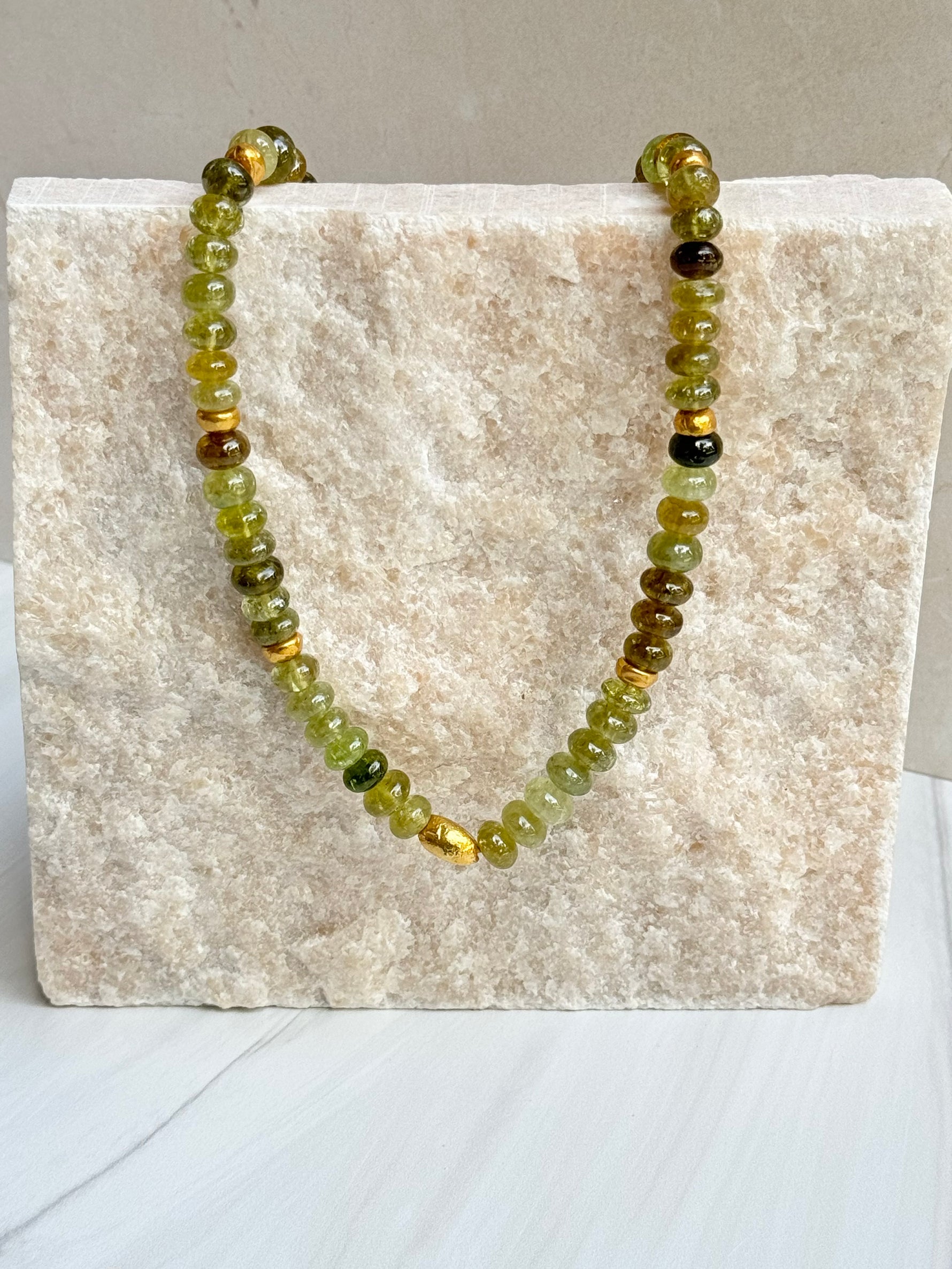 Green Yellow Garnet Necklace with 18K Gold Accents | Ulka Rocks