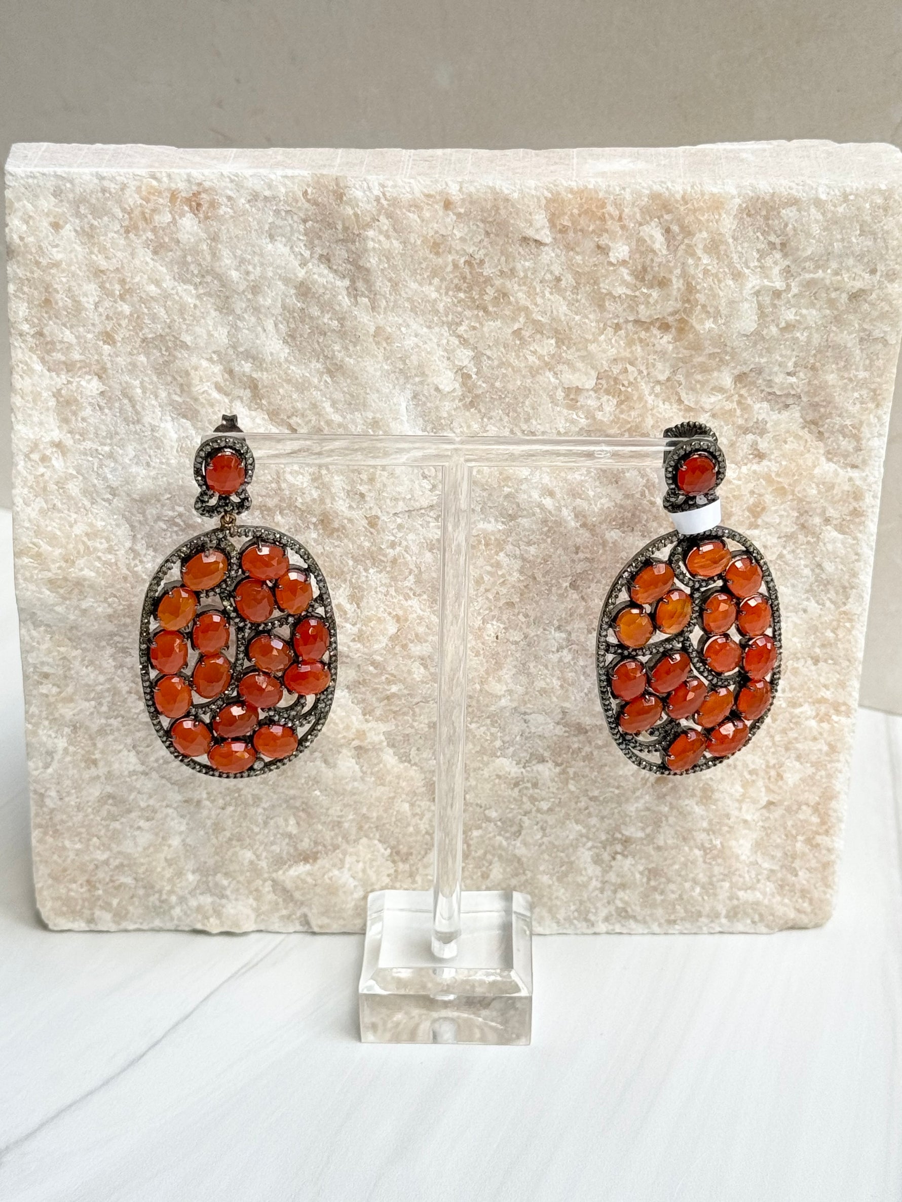 Orange Carnelian Diamond Earrings | Ulka Rocks