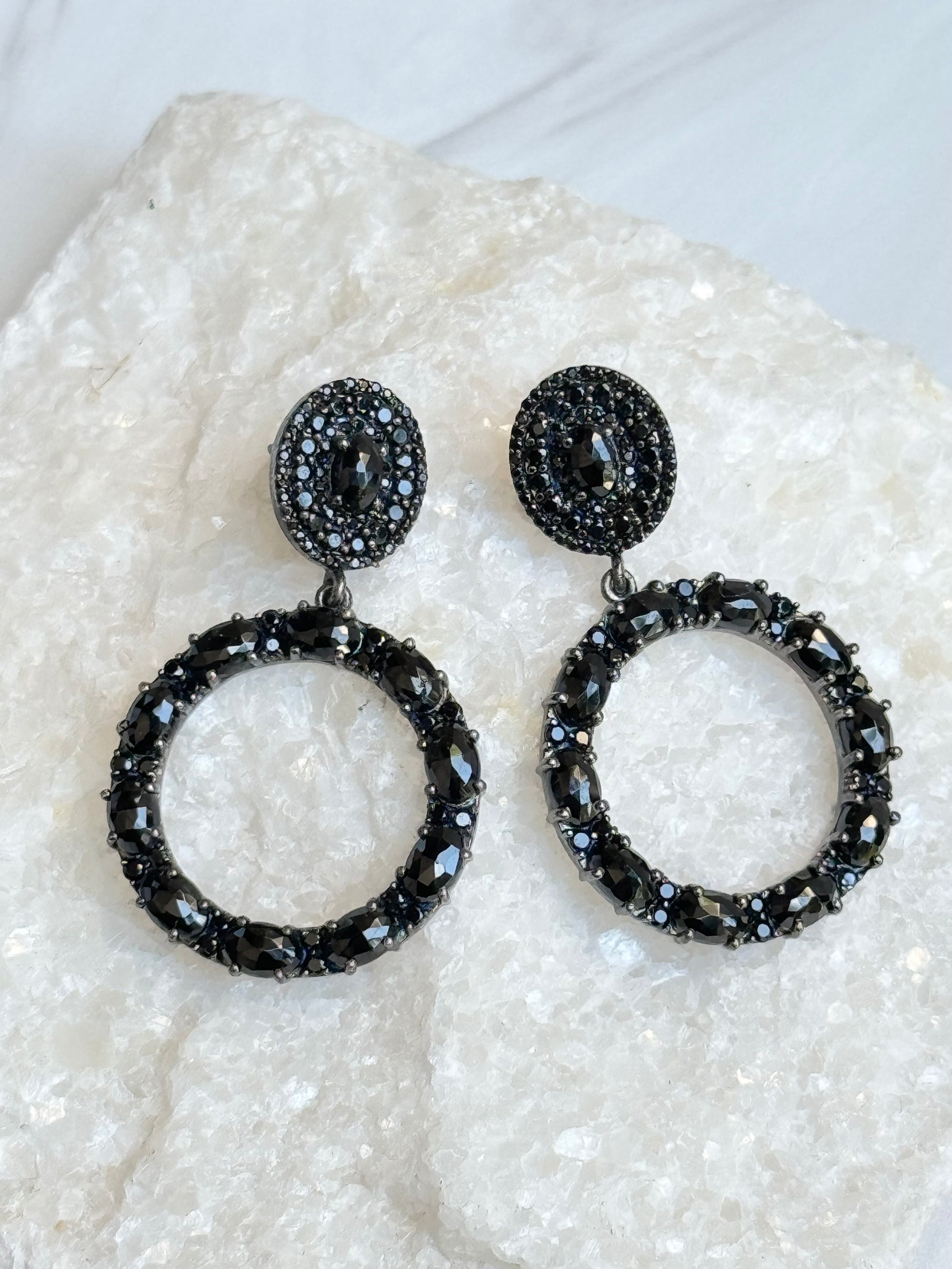 Black Black Spinel Circle Drop Earrings | Ulka Rocks