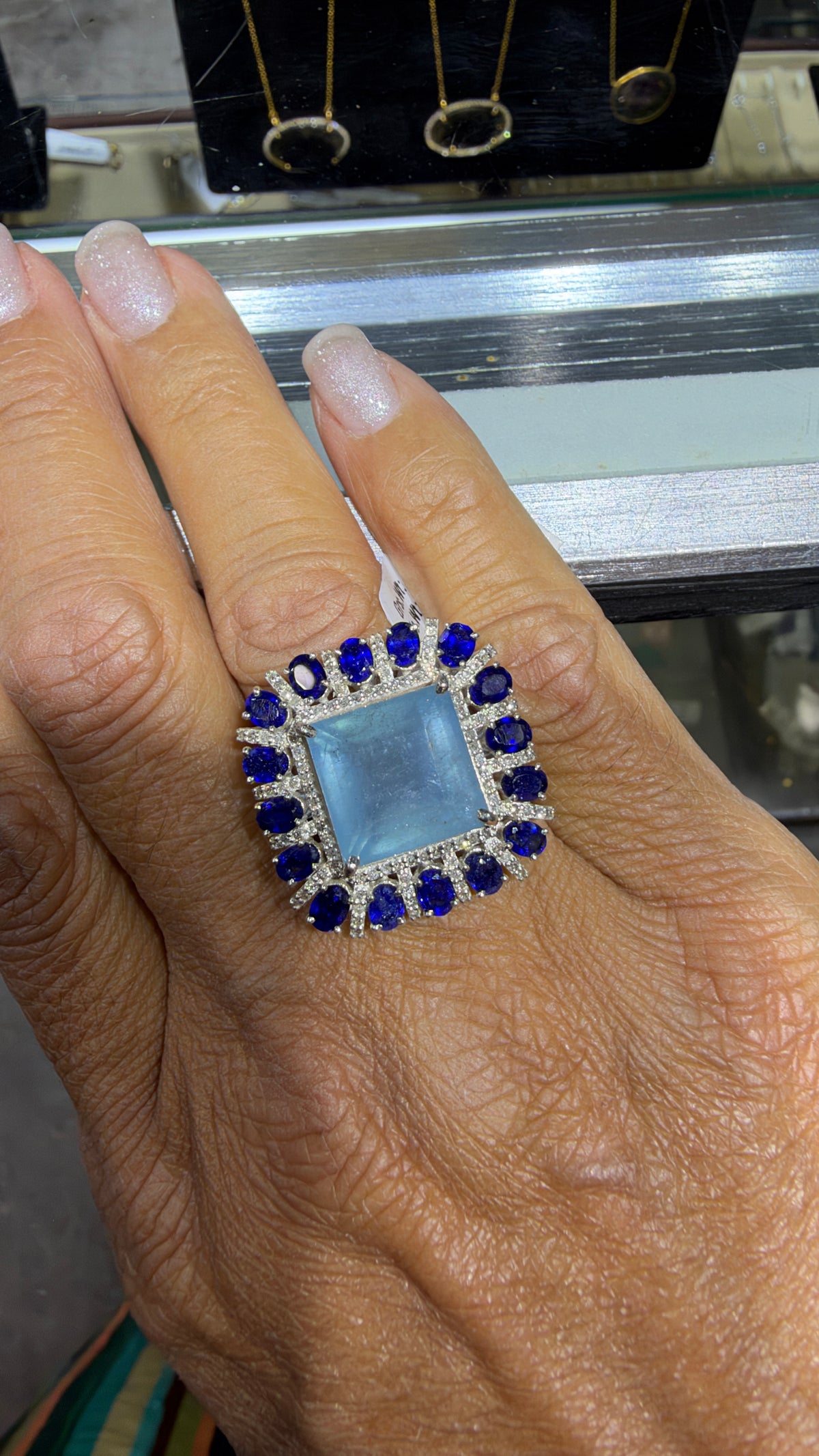 Sterling Silver Ring With Aquamarine And Sapphire Size 7