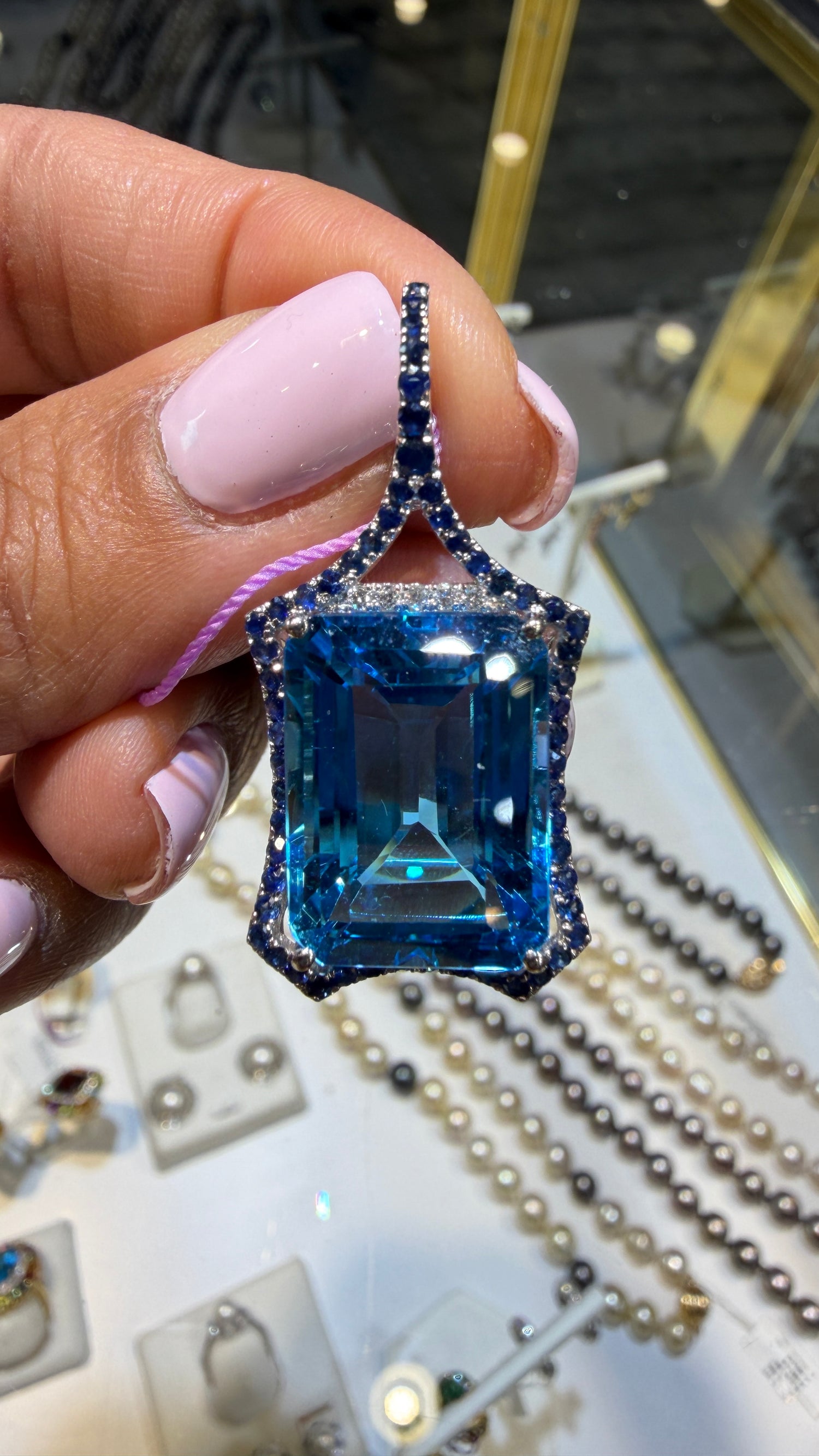 18k White Gold Pendant With London Blue Topaz And Sapphire
