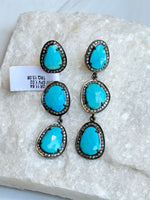 Sleeping Beauty Blue Turquoise and Diamond Drop Earrings | Ulka Rocks