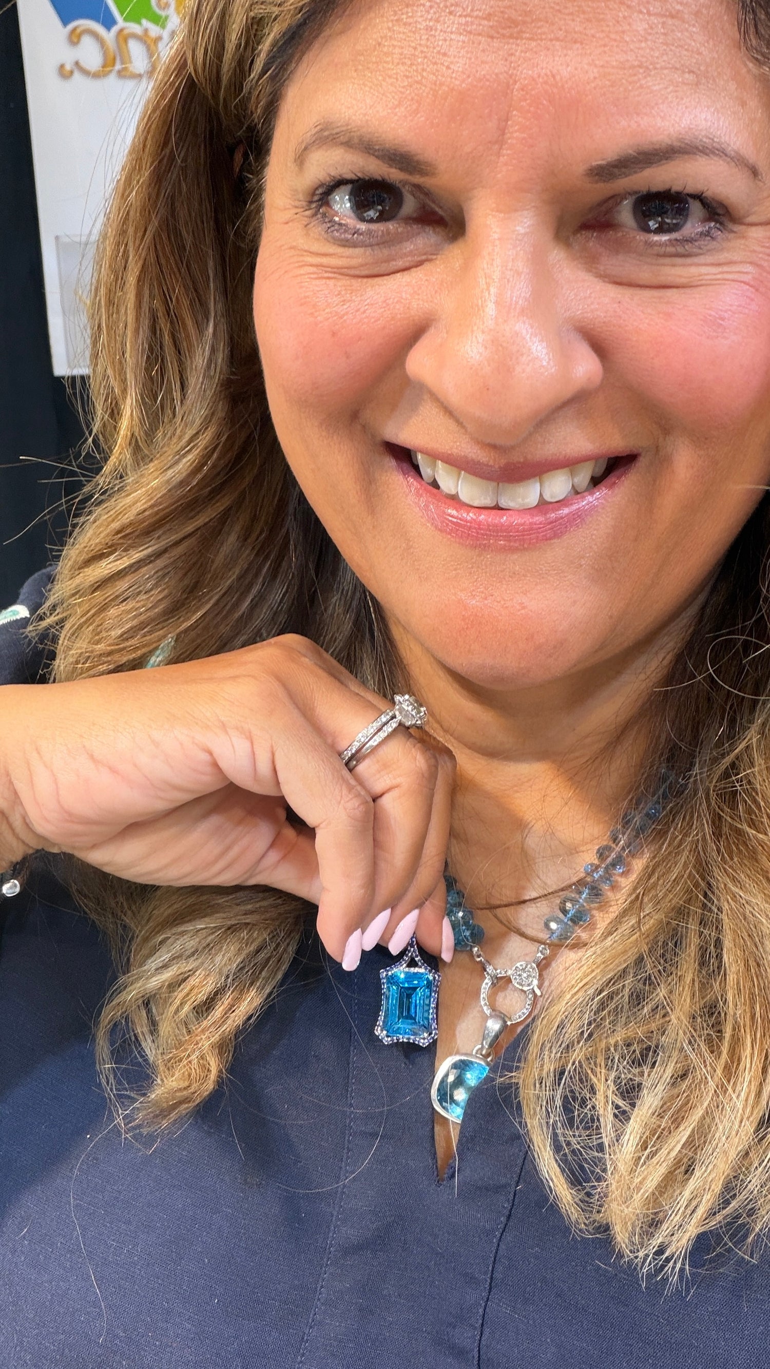 18k White Gold Pendant With London Blue Topaz And Sapphire