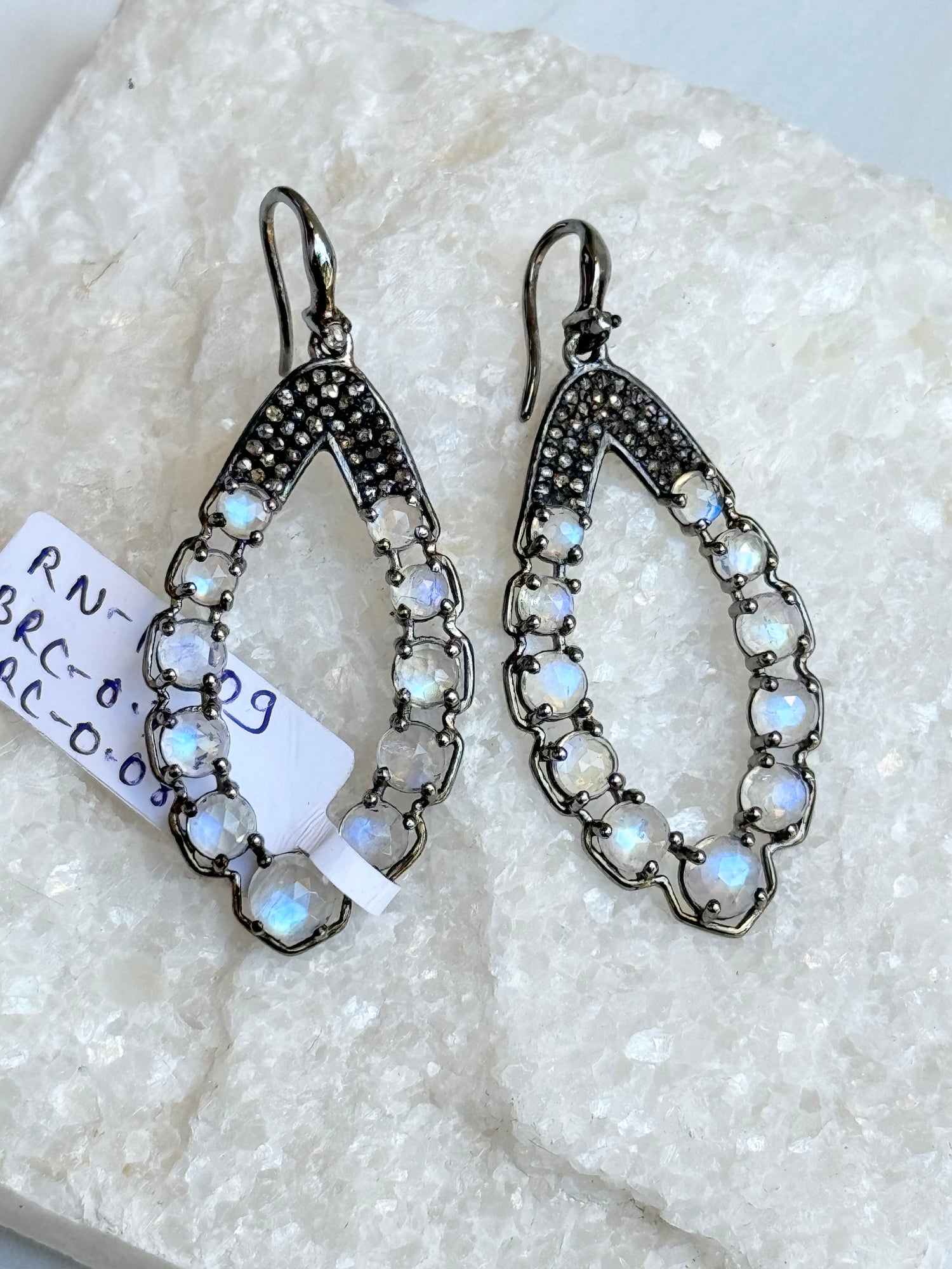 Blue Moonstone Diamond Earrings | Ulka Rocks