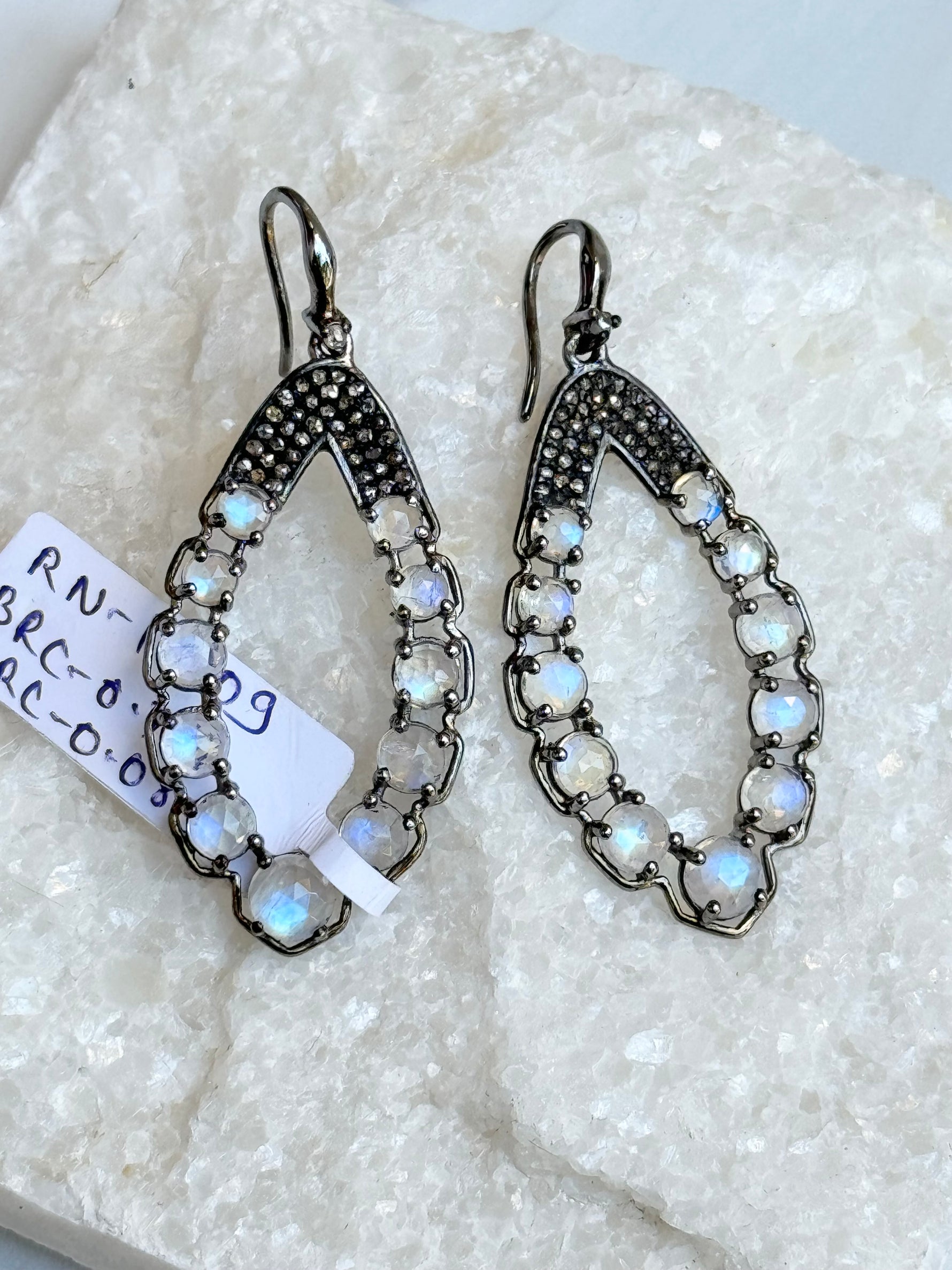 Blue Moonstone Diamond Earrings | Ulka Rocks