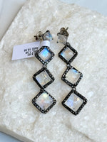 Rainbow Blue Moonstone and Black Diamond Drop Earrings | Ulka Rocks