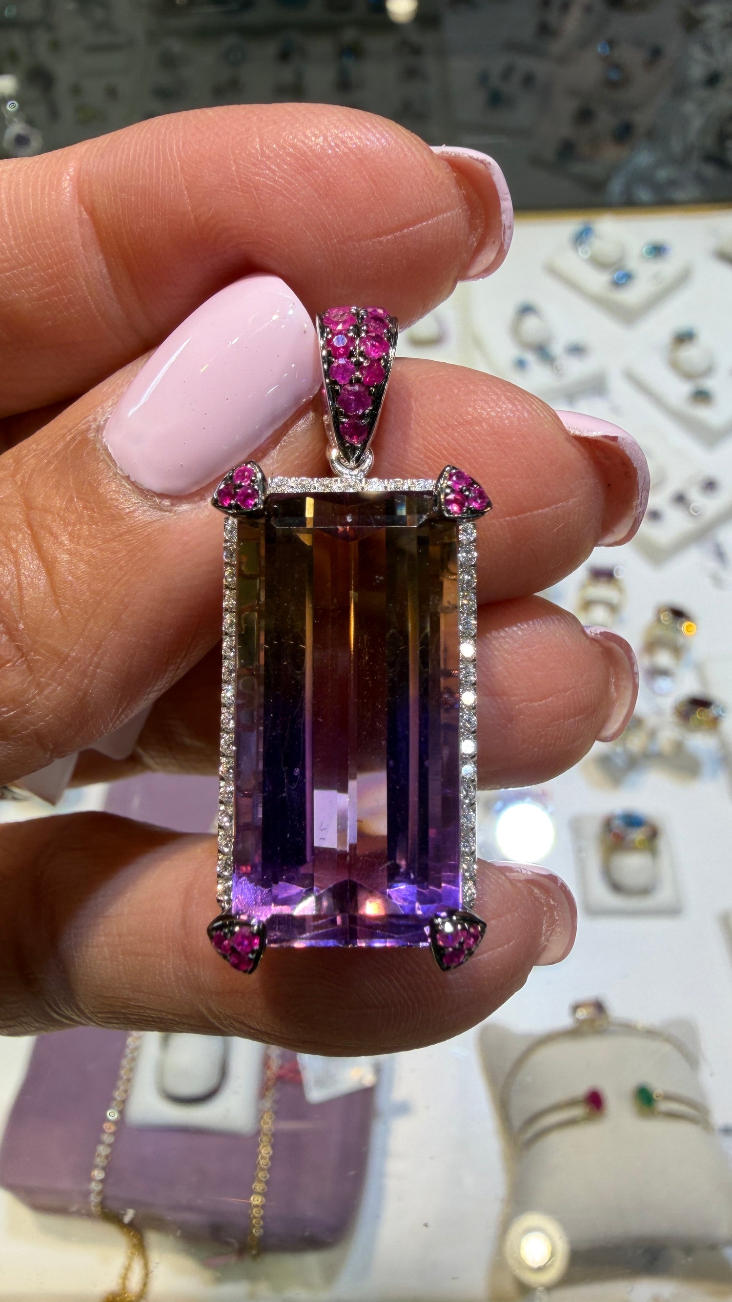 18k White Gold Pendant With Ametrine And Ruby