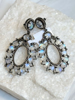 Blue Moonstone Open Oval Earrings | Ulka Rocks