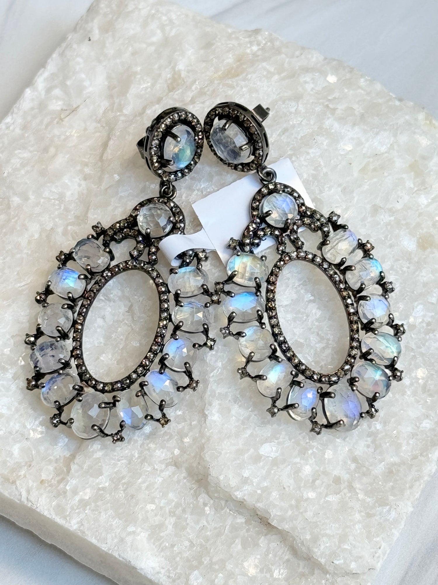 Blue Moonstone Open Oval Earrings | Ulka Rocks