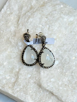 Opaque White Gray Moonstone Drop Earrings | Ulka Rocks