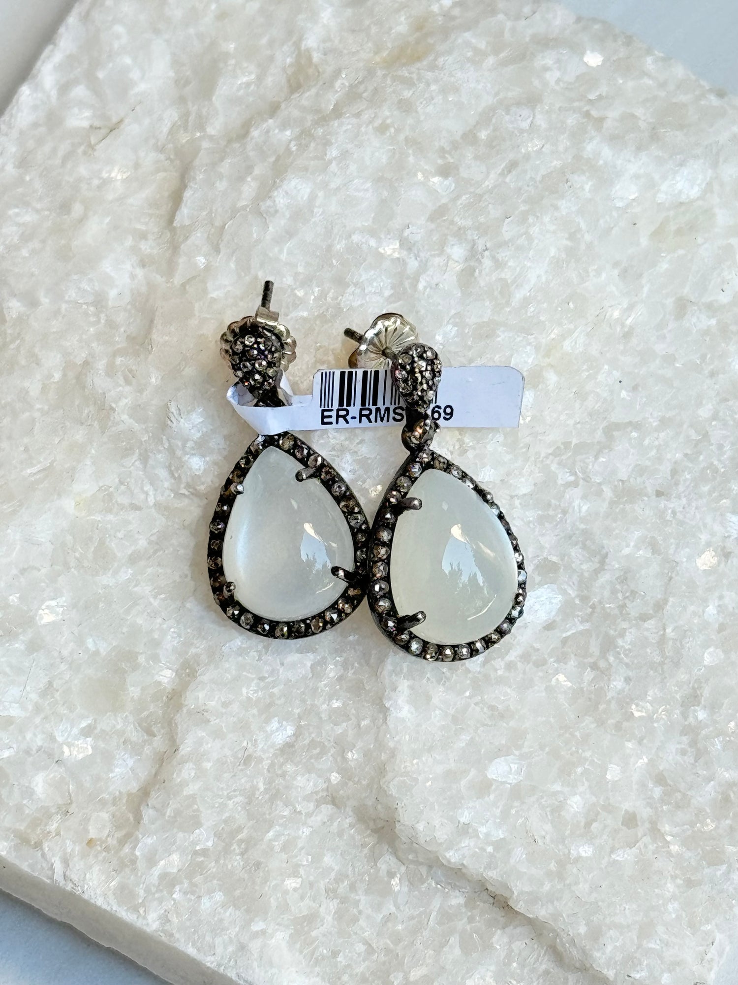 Opaque White Gray Moonstone Drop Earrings | Ulka Rocks