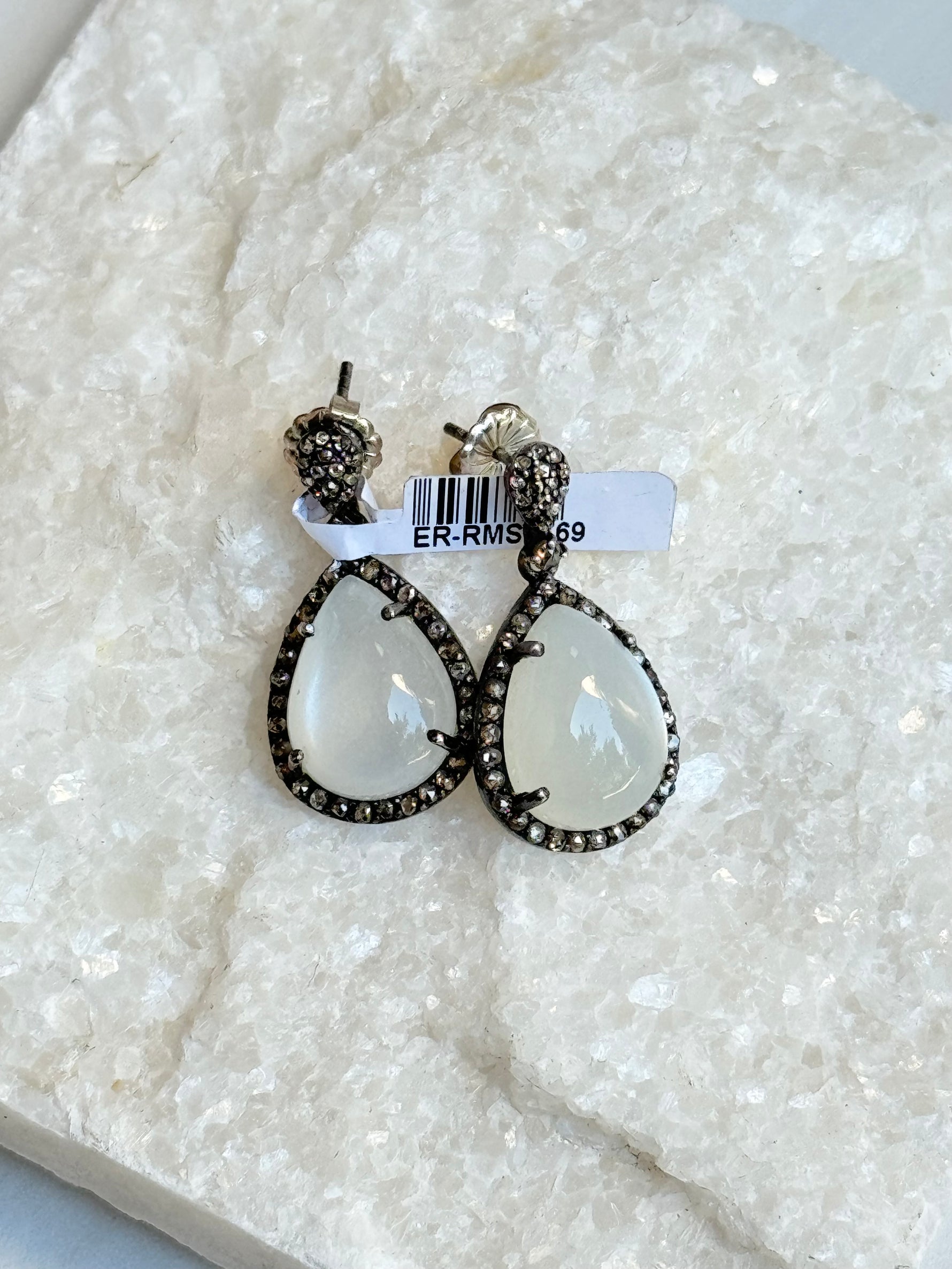 Opaque White Gray Moonstone Drop Earrings | Ulka Rocks