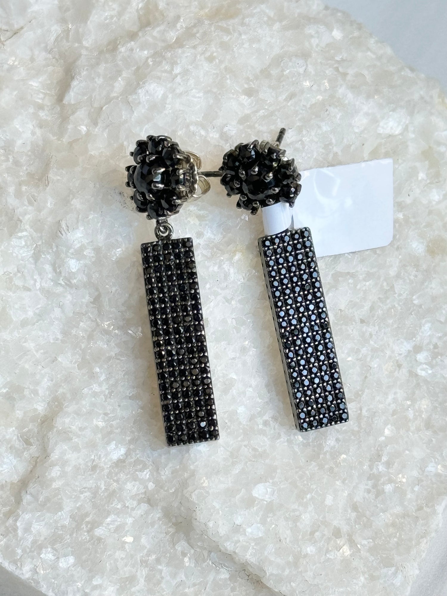 Black Black Spinel Flower Bar Earrings | Ulka Rocks