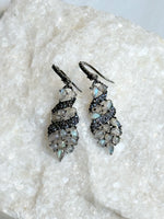 Black Spinel and Green Labradorite Cluster Earrings | Ulka Rocks