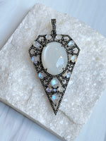 Opaque Center Stone Gray Moonstone and Diamond Pendant | Ulka Rocks