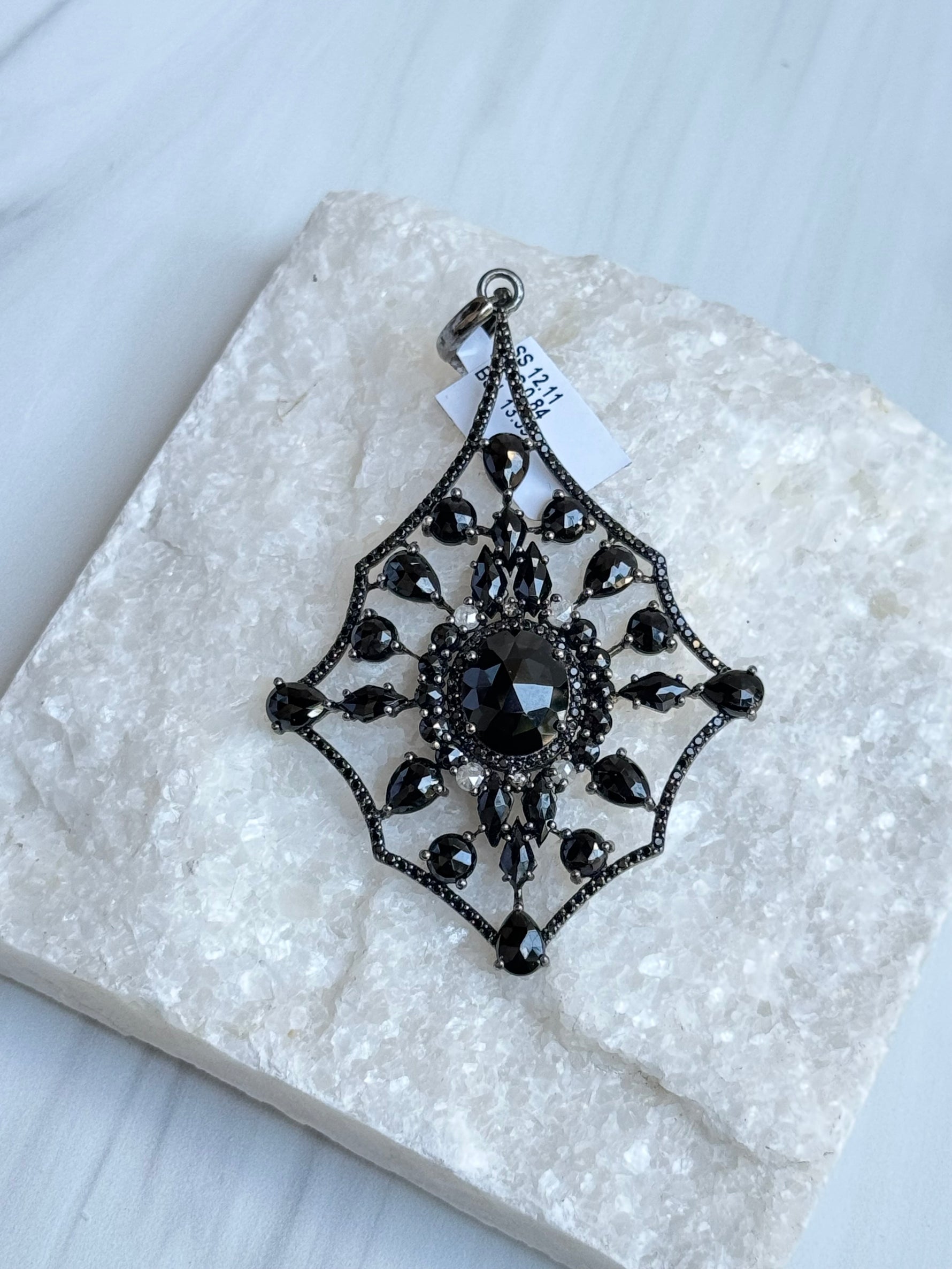 Black Black Spinel and Diamond Pendant | Ulka Rocks