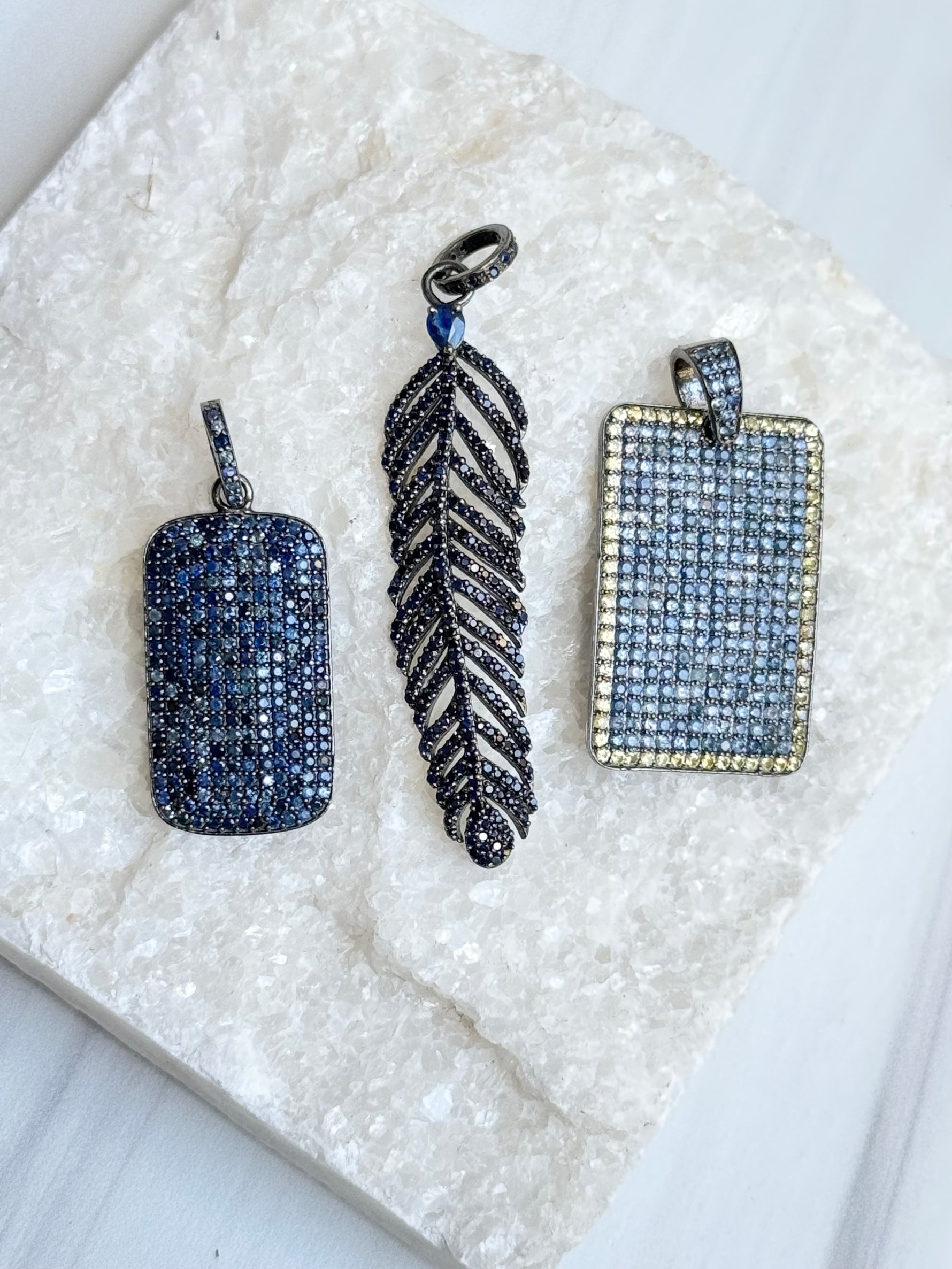 Blue Sapphire & Diamond Sterling Silver Pendant | Ulka Rocks