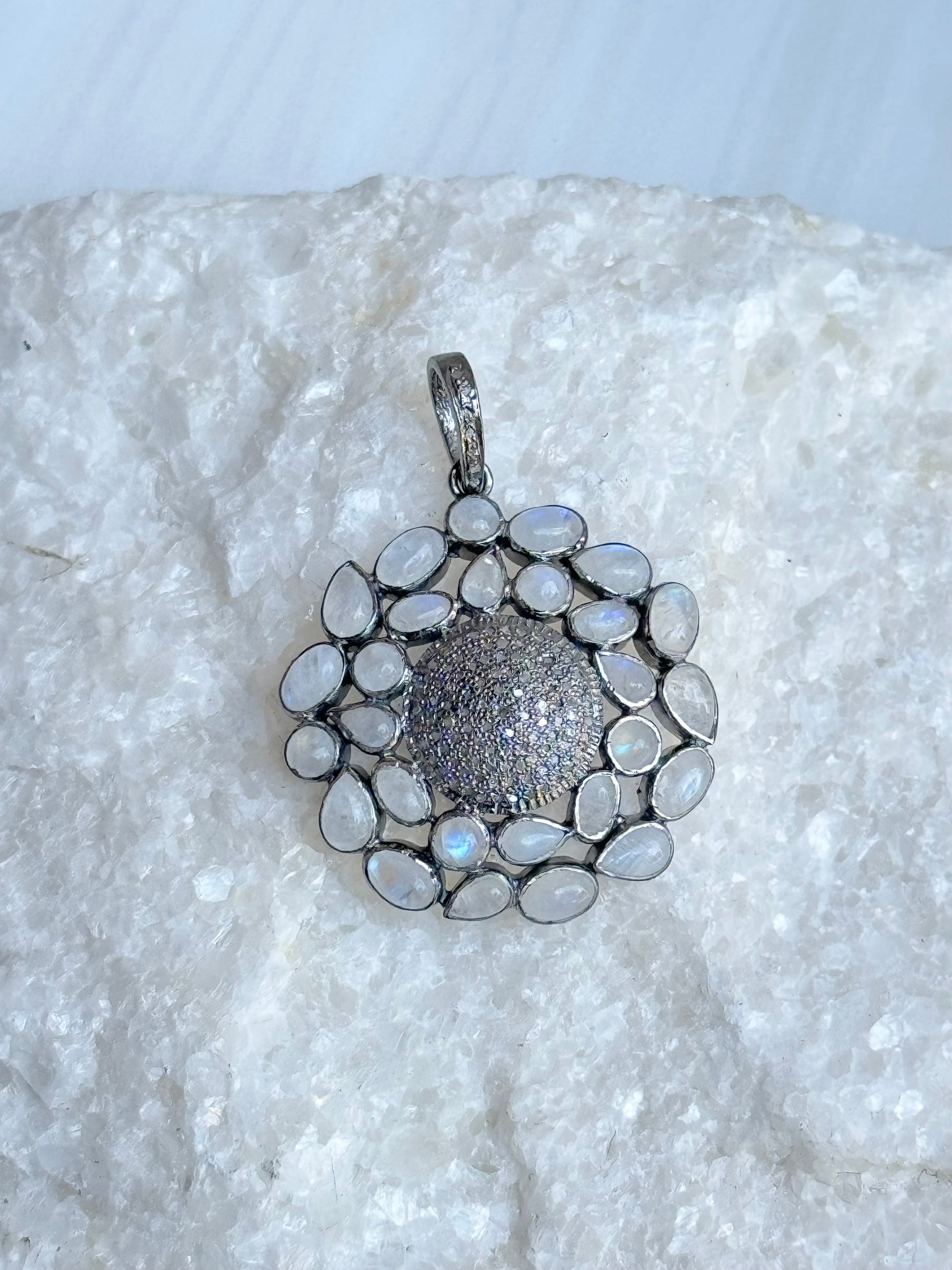 Flower with Diamond Center Pendant | Ulka Rocks