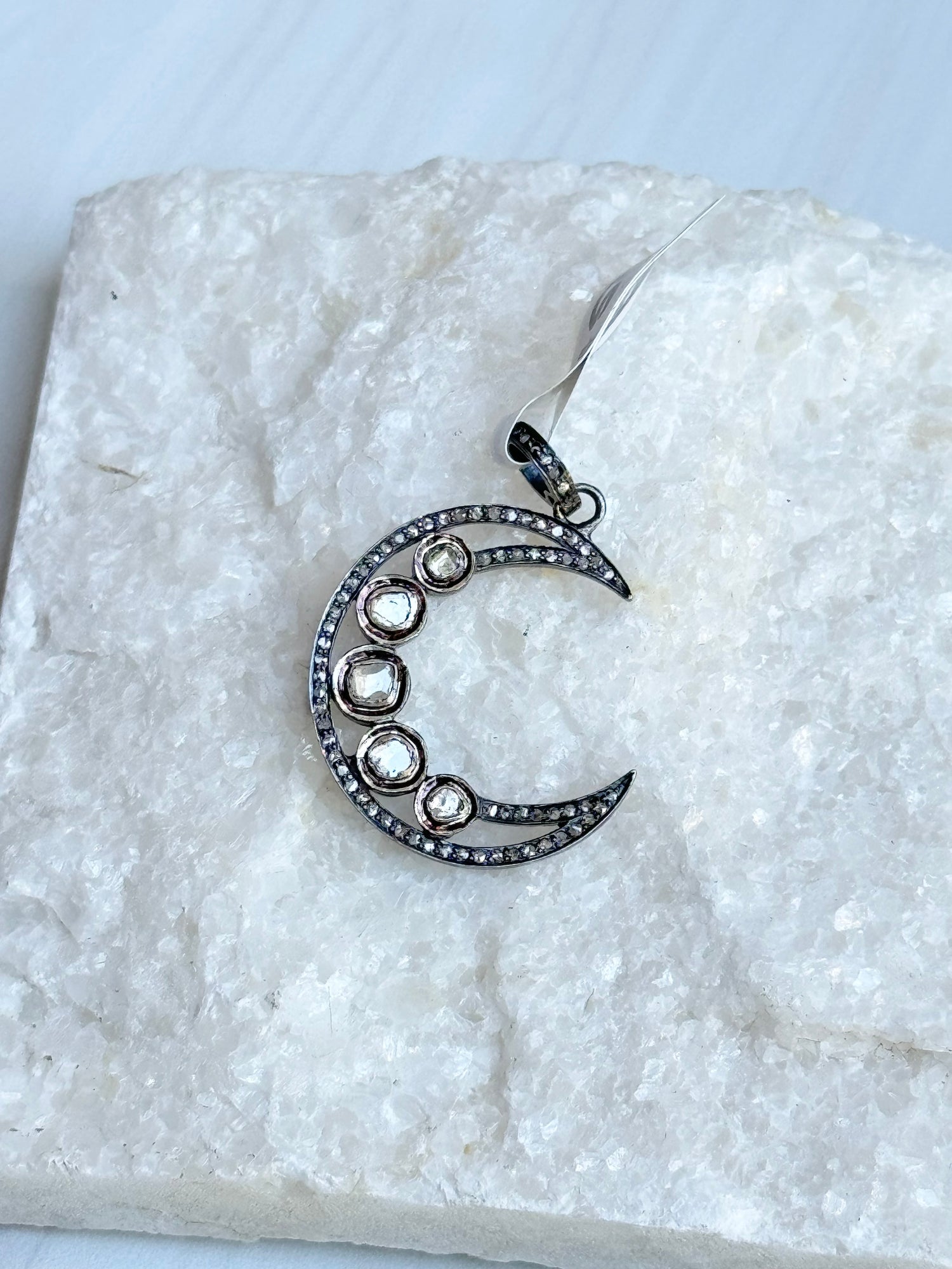 Rough Cut Diamond Moon Pendant | Ulka Rocks