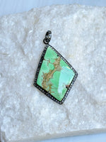 Light Green Variscite Silver Diamond Pendant | Ulka Rocks