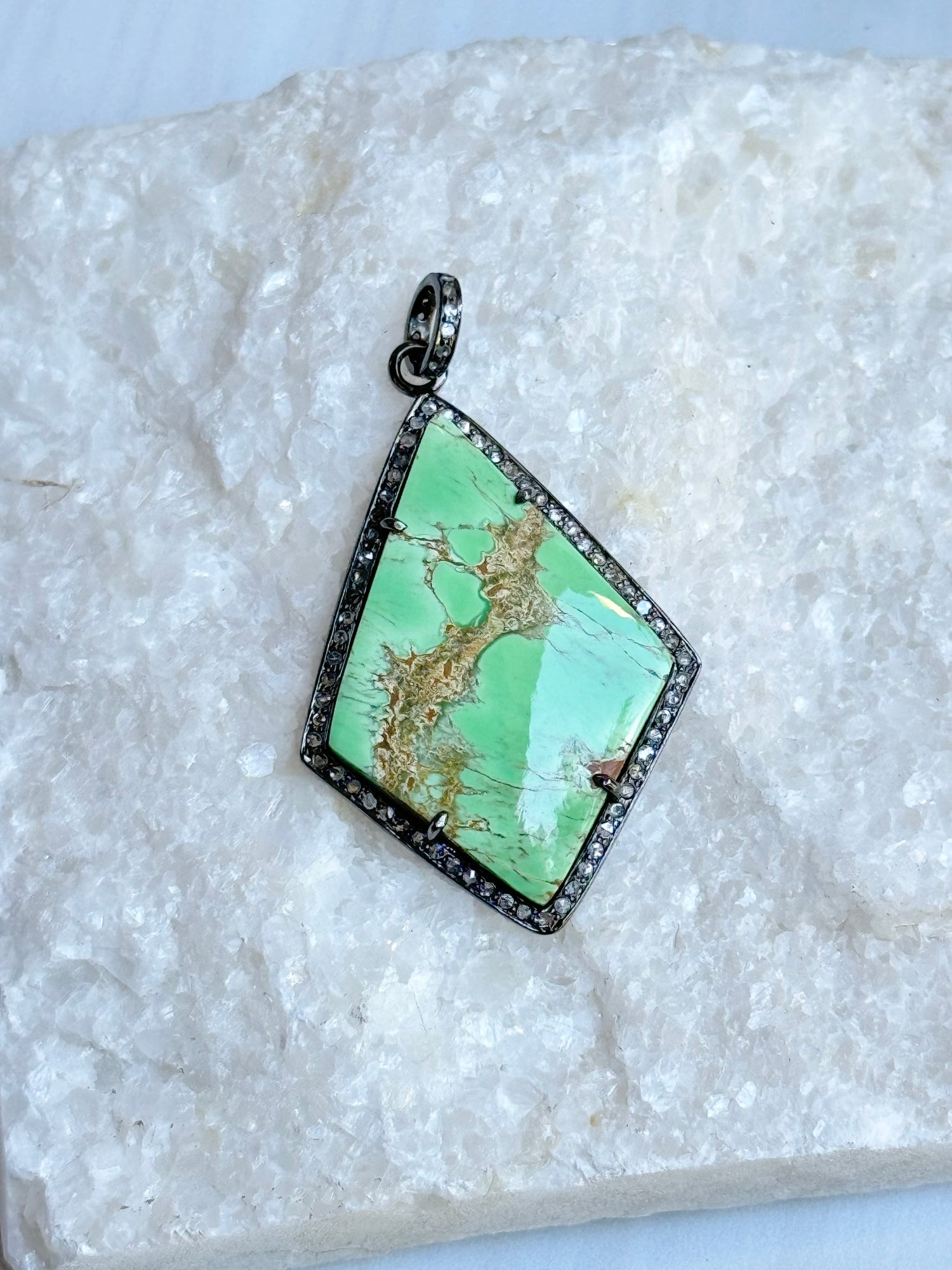 Light Green Variscite Silver Diamond Pendant | Ulka Rocks