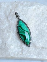 Green Malachite Silver Diamond Pendant | Ulka Rocks