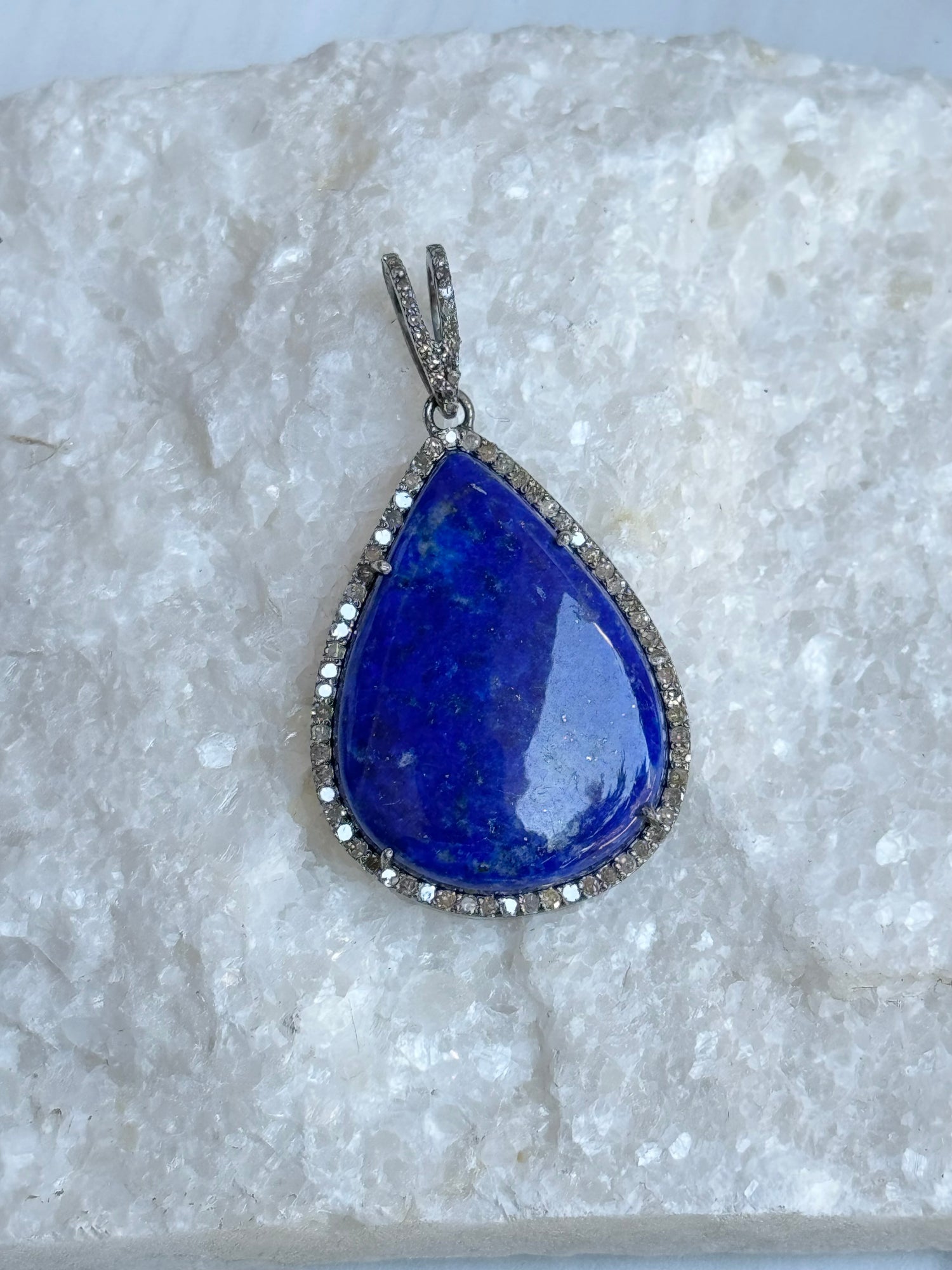 Lapis Silver Diamond Pendant | Ulka Rocks