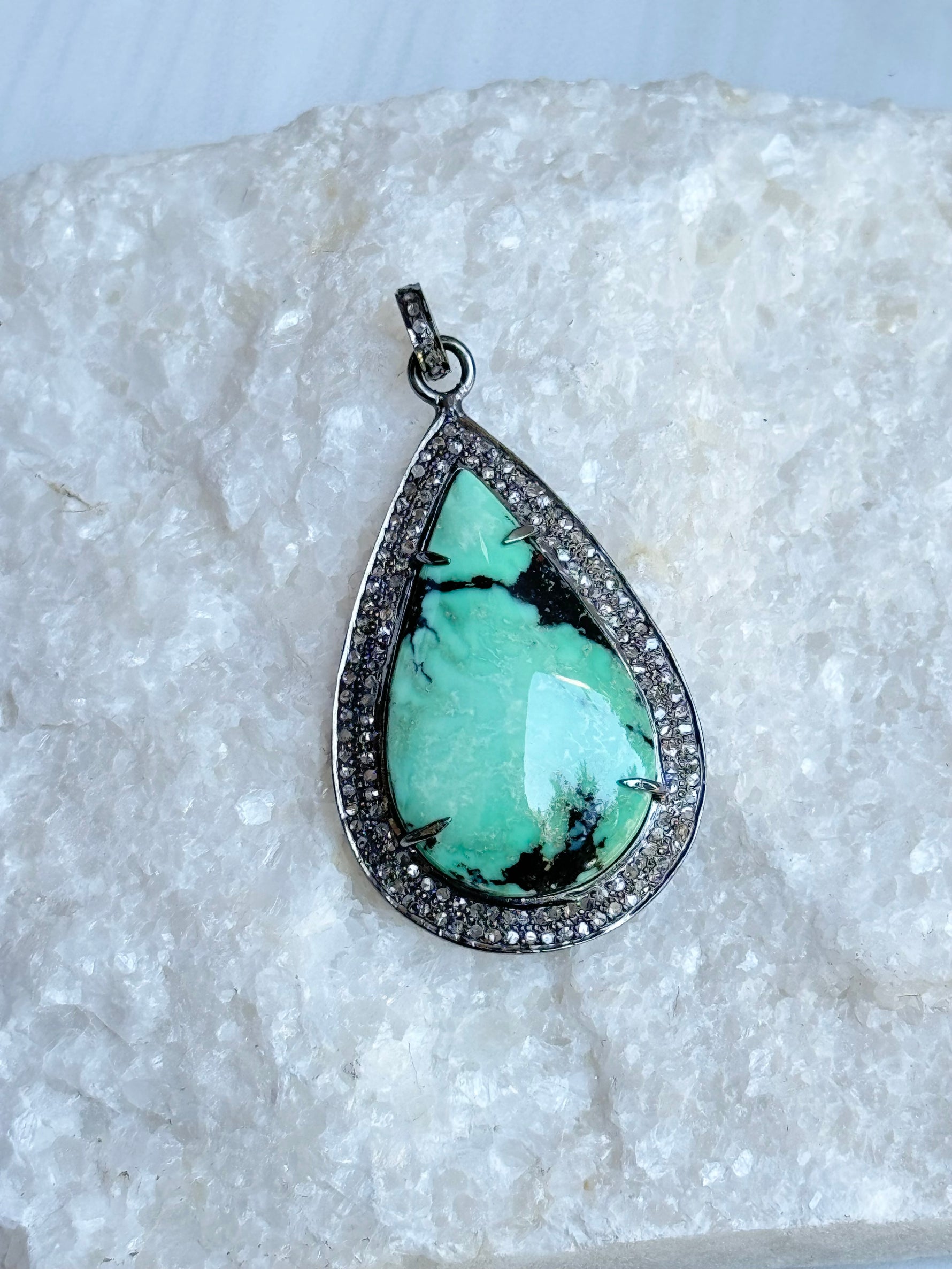 Green Variscite Silver Diamond Pendant | Ulka Rocks